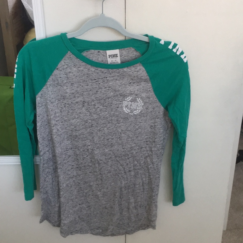 turquoise and heather gray, 3/4 length sleeves top